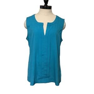 CALVIN KLEIN Aquamarine Pleated Front Sleeveless Blouse - Size  M